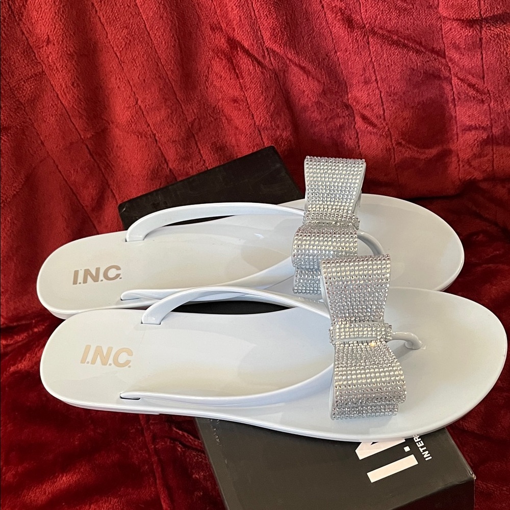 INC International Concepts Kids Light Blue Sandals with Rhinestone Bow